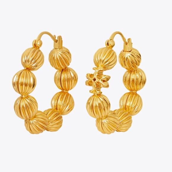 Tory Burch Roxanne Fluted Bead Hoop Earrings - Picture 1 of 7